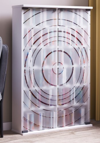 VCM NORDIC Tilano L bokhylle for CDer og DVDer, m. 2 glassdrer og 10 hyller - hvitt tre