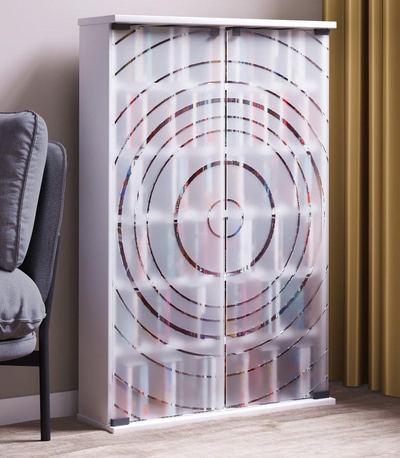 VCM NORDIC Tilano L bokhylle for CDer og DVDer, m. 2 glassdrer og 10 hyller - hvitt tre