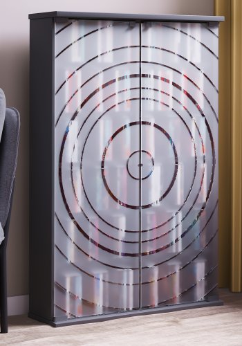 VCM NORDIC Tilano L bokhylle for CDer og DVDer, m. 2 glassdrer og 10 hyller - antrasittgrtt tre