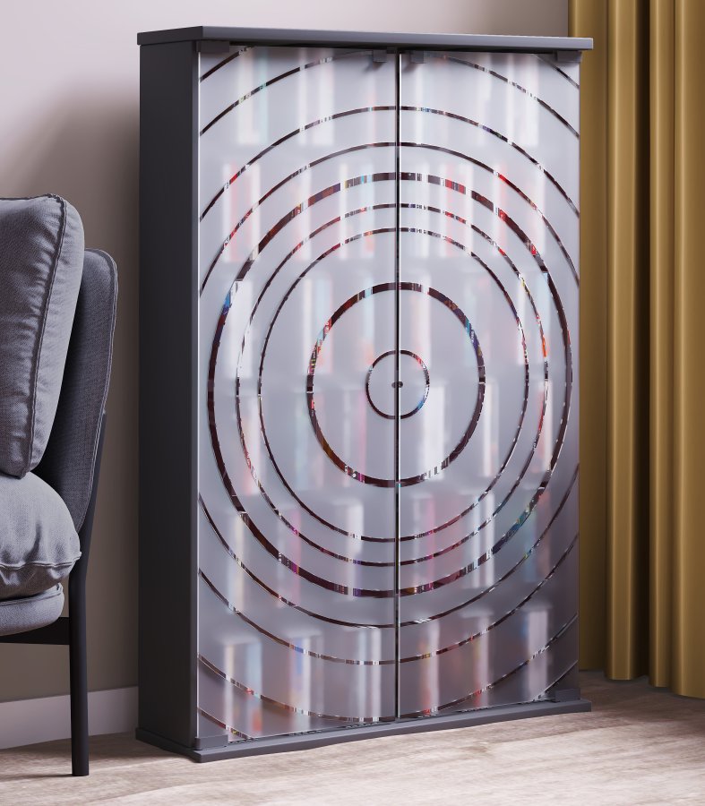 VCM NORDIC Tilano L bokhylle for CDer og DVDer, m. 2 glassdrer og 10 hyller - antrasittgrtt tre