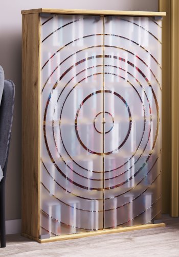 VCM NORDIC Tilano L bokhylle for CDer og DVDer, m. 2 glassdrer og 10 hyller - naturlig tre