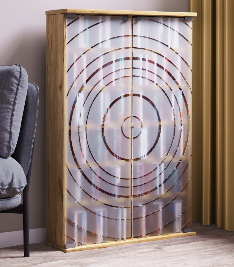 VCM NORDIC Tilano L bokhylle for CDer og DVDer, m. 2 glassdrer og 10 hyller - naturlig tre