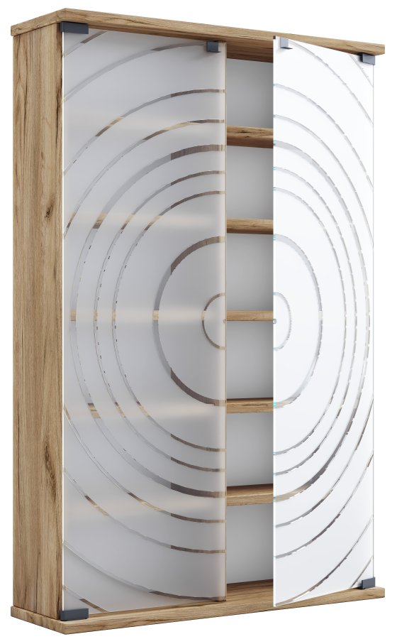 VCM NORDIC Tilano L bokhylle for CDer og DVDer, m. 2 glassdrer og 10 hyller - naturlig tre