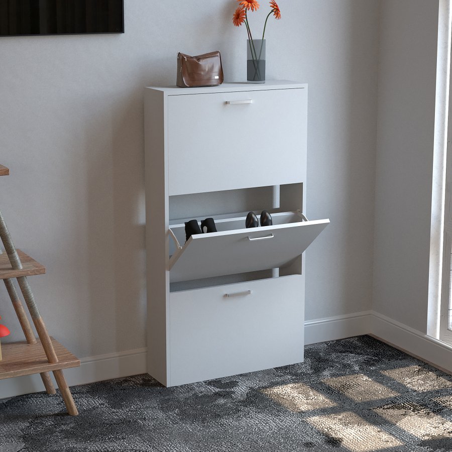 VCM NORDIC Sulos M Schuhschrank, m. 3 Türen - Holz weiß