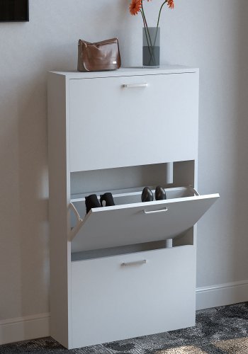 VCM NORDIC Sulos M Schuhschrank, m. 3 Türen - Holz weiß