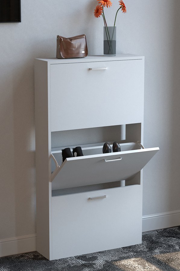 VCM NORDIC Sulos M Schuhschrank, m. 3 Türen - Holz weiß