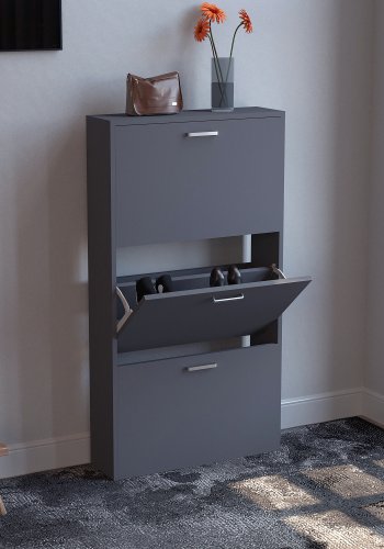 VCM NORDIC Sulos M Schuhschrank, m. 3 Türen - Holz anthrazitgrau