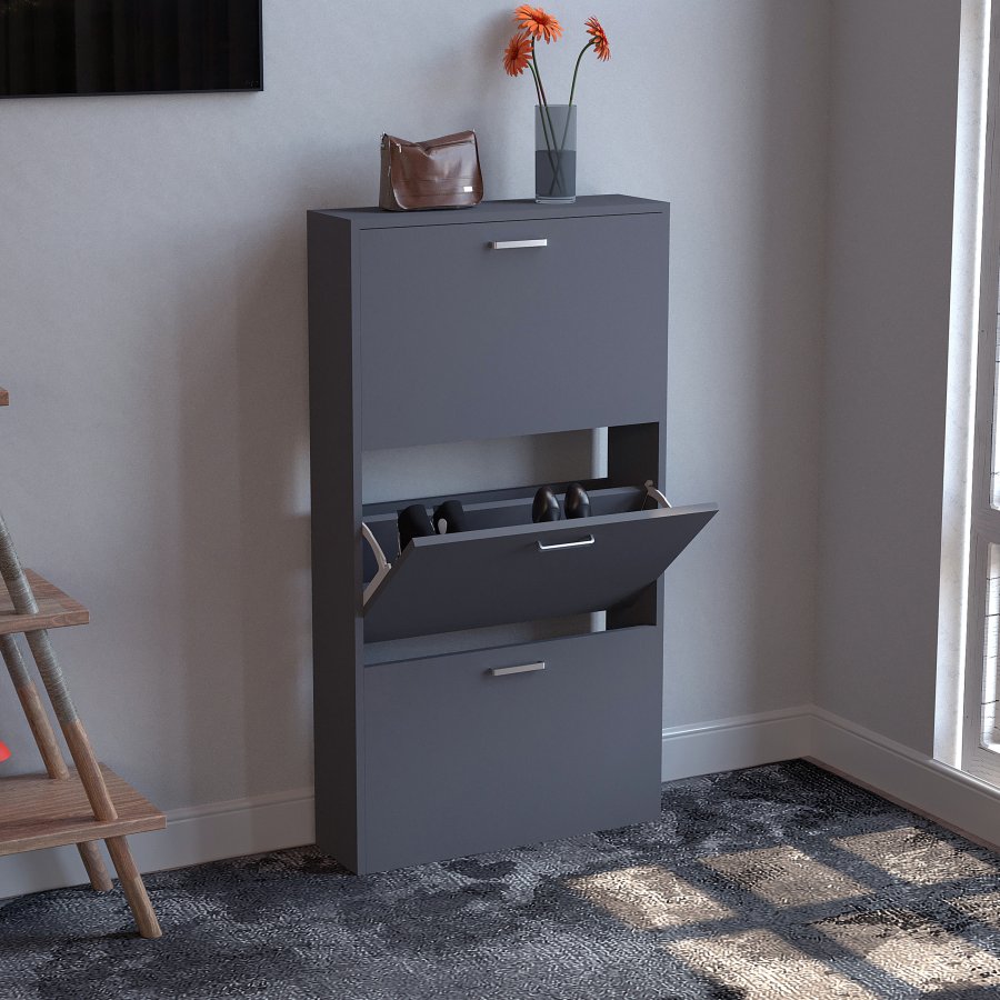 VCM NORDIC Sulos M Schuhschrank, m. 3 Türen - Holz anthrazitgrau