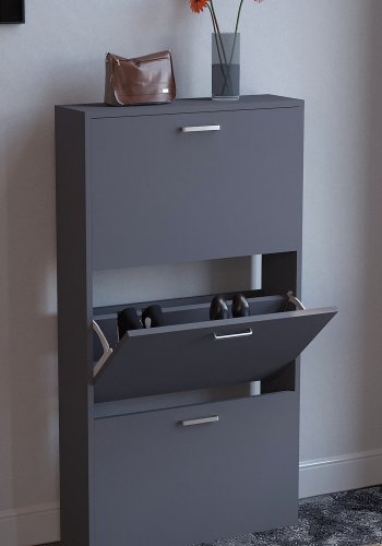 VCM NORDIC Sulos M Schuhschrank, m. 3 Türen - Holz anthrazitgrau