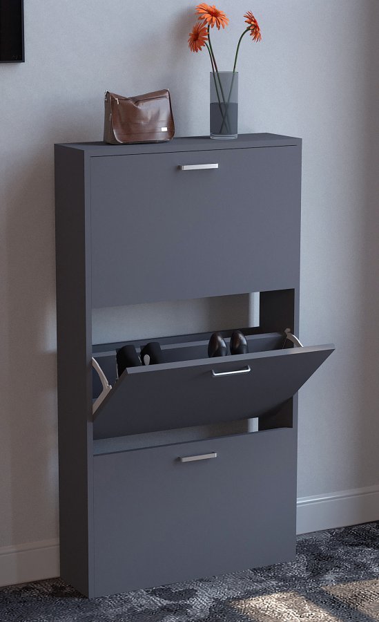 VCM NORDIC Sulos M Schuhschrank, m. 3 Türen - Holz anthrazitgrau