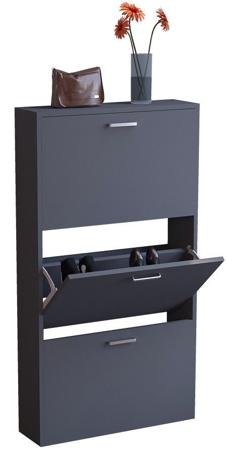 VCM NORDIC Sulos M Schuhschrank, m. 3 Türen - Holz anthrazitgrau