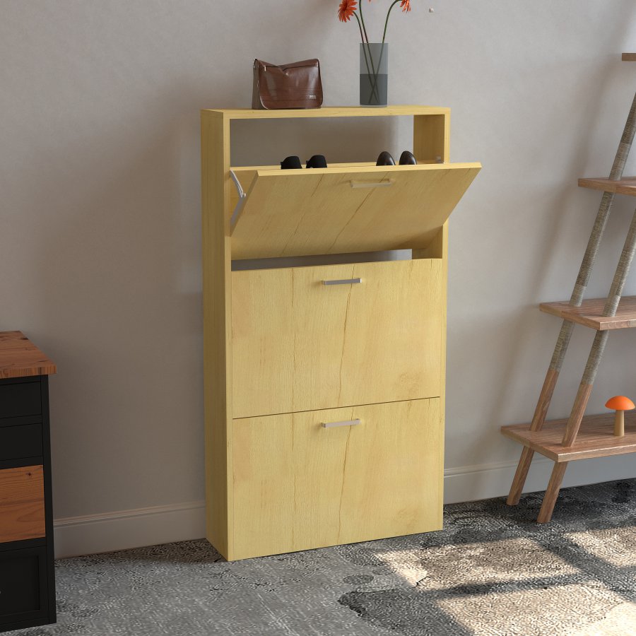 VCM NORDIC Sulos M Schuhschrank, m. 3 Türen - Naturholz