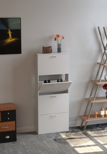 VCM NORDIC Sulos L skoskap, m. 4 drer - hvitt tre