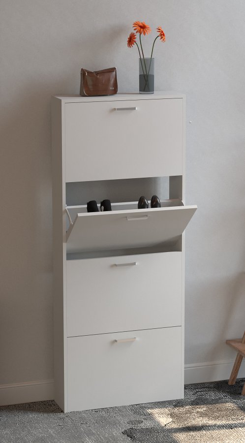 VCM NORDIC Sulos L skoskap, m. 4 drer - hvitt tre