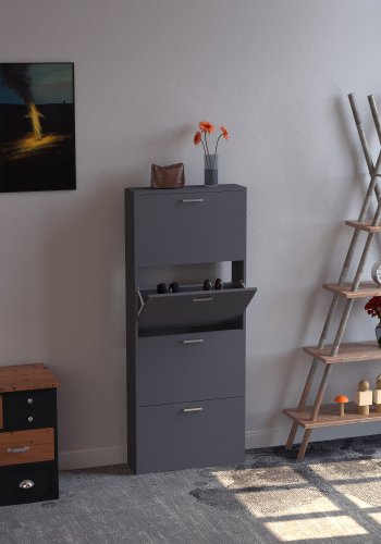 VCM NORDIC Sulos L Schuhschrank, m. 4 Türen - Anthrazitgraues Holz