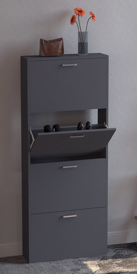 VCM NORDIC Sulos L Schuhschrank, m. 4 Türen - Anthrazitgraues Holz