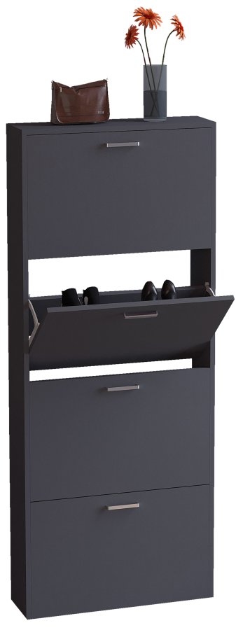 VCM NORDIC Sulos L Schuhschrank, m. 4 Türen - Anthrazitgraues Holz