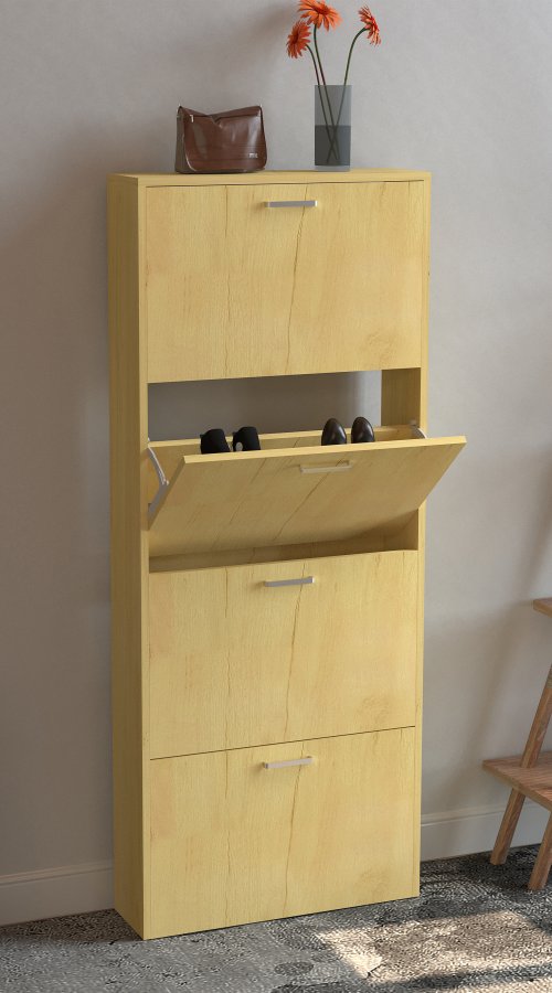 VCM NORDIC Sulos L skoskap, m. 4 drer - naturlig tre