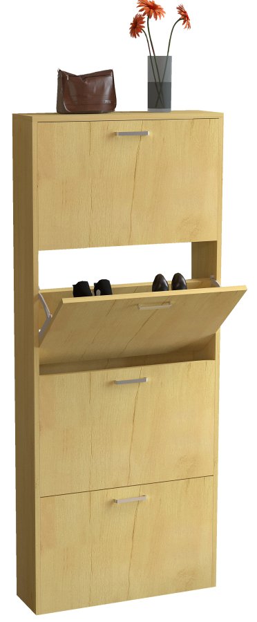 VCM NORDIC Sulos L skoskap, m. 4 drer - naturlig tre