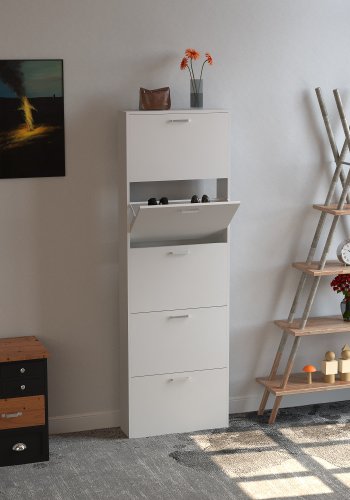 VCM NORDIC Sulos XL Schuhschrank, m. 5 Türen - Holz weiß