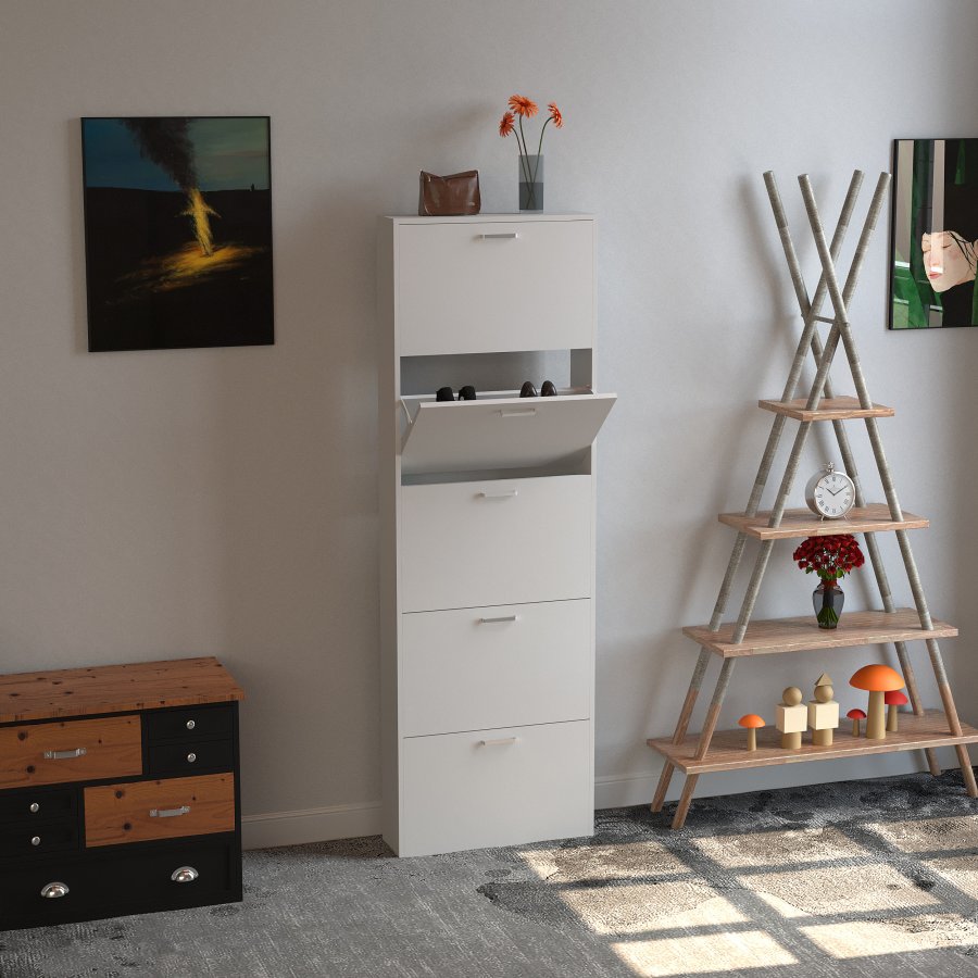 VCM NORDIC Sulos XL Schuhschrank, m. 5 Türen - Holz weiß