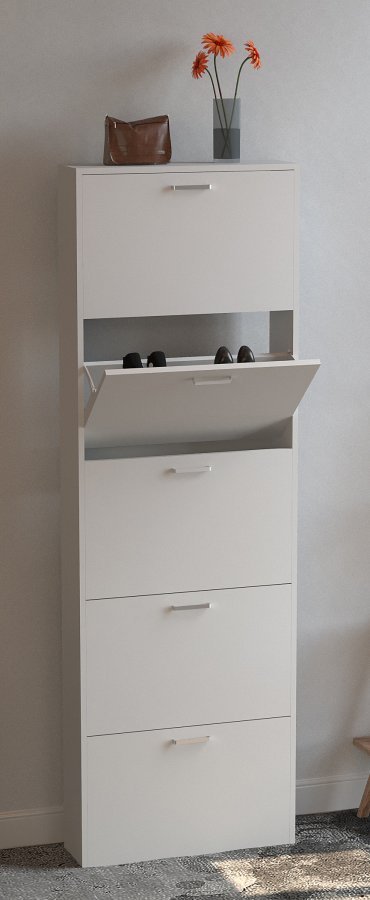 VCM NORDIC Sulos XL Schuhschrank, m. 5 Türen - Holz weiß