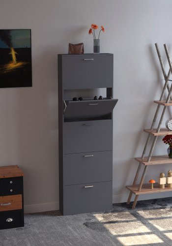 VCM NORDIC Sulos XL Schuhschrank, m. 5 Türen - Anthrazitgraues Holz