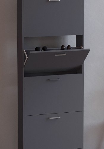 VCM NORDIC Sulos XL Schuhschrank, m. 5 Türen - Anthrazitgraues Holz