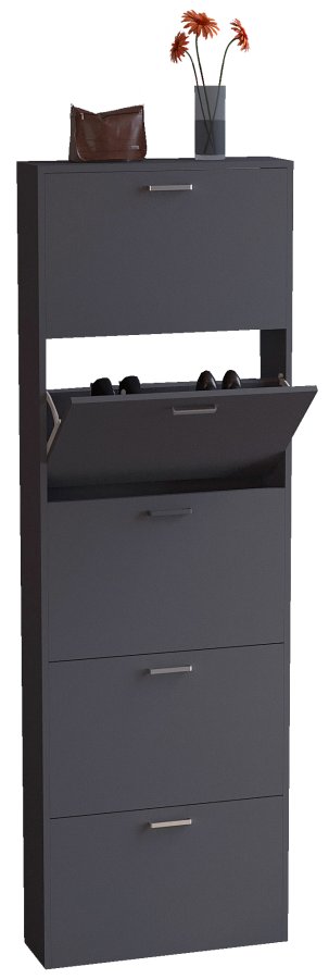 VCM NORDIC Sulos XL Schuhschrank, m. 5 Türen - Anthrazitgraues Holz