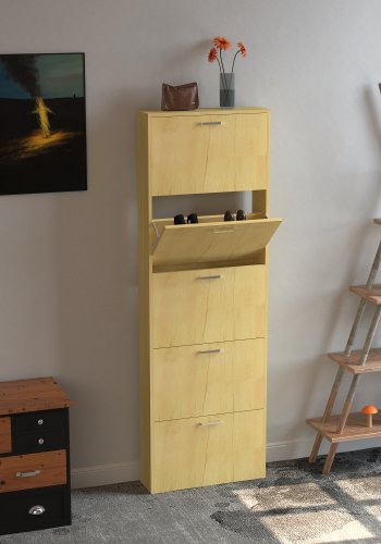 VCM NORDIC Sulos XL Schuhschrank, m. 5 Türen - Naturholz