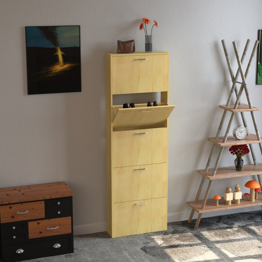 VCM NORDIC Sulos XL Schuhschrank, m. 5 Türen - Naturholz