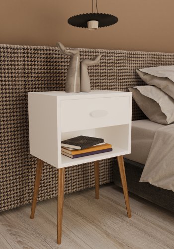 VCM NORDIC Singol XL Nachttisch, m. 1 Fach und 1 Schublade - Holz weiß (45x30)