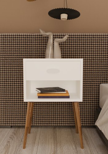 VCM NORDIC Singol XL Nachttisch, m. 1 Fach und 1 Schublade - Holz weiß (45x30)