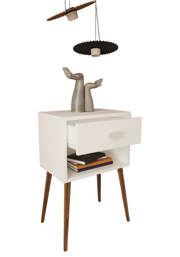 VCM NORDIC Singol XL Nachttisch, m. 1 Fach und 1 Schublade - Holz weiß (45x30)