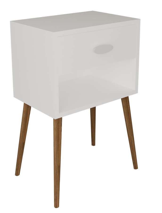 VCM NORDIC Singol XL Nachttisch, m. 1 Fach und 1 Schublade - Holz weiß (45x30)