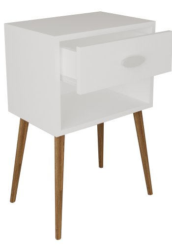 VCM NORDIC Singol XL Nachttisch, m. 1 Fach und 1 Schublade - Holz weiß (45x30)