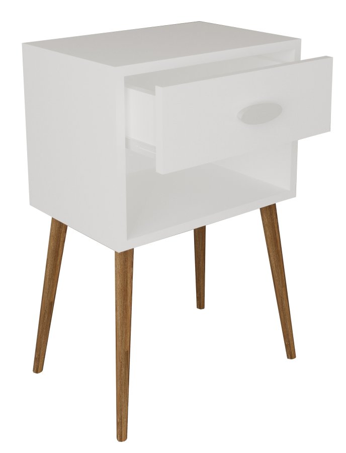 VCM NORDIC Singol XL Nachttisch, m. 1 Fach und 1 Schublade - Holz weiß (45x30)