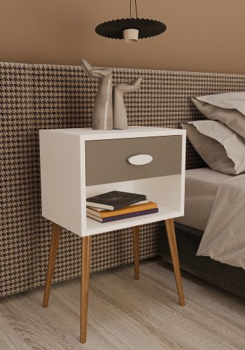 VCM NORDIC Singol XL Nachttisch, mit 1 Fach und 1 Schublade - Holz weiß/anthrazitgrau (45x30)