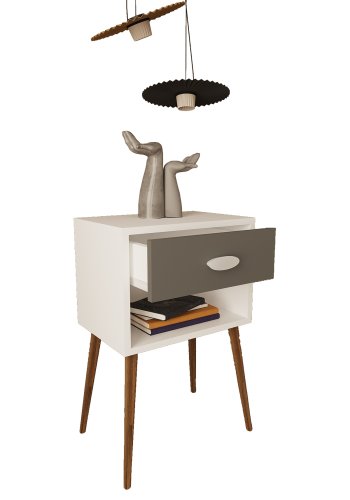 VCM NORDIC Singol XL Nachttisch, mit 1 Fach und 1 Schublade - Holz weiß/anthrazitgrau (45x30)