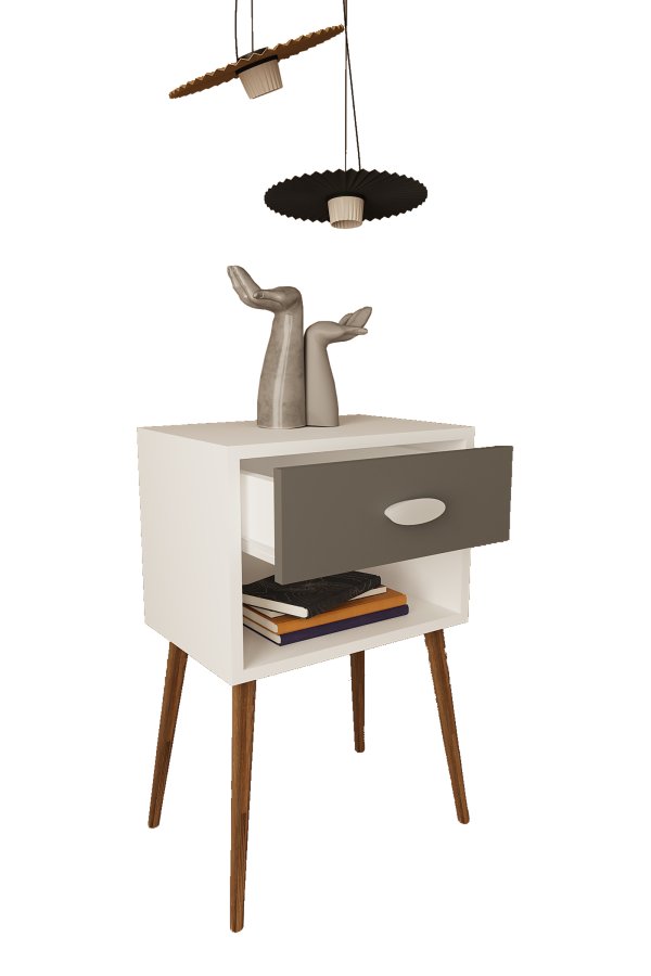 VCM NORDIC Singol XL Nachttisch, mit 1 Fach und 1 Schublade - Holz weiß/anthrazitgrau (45x30)