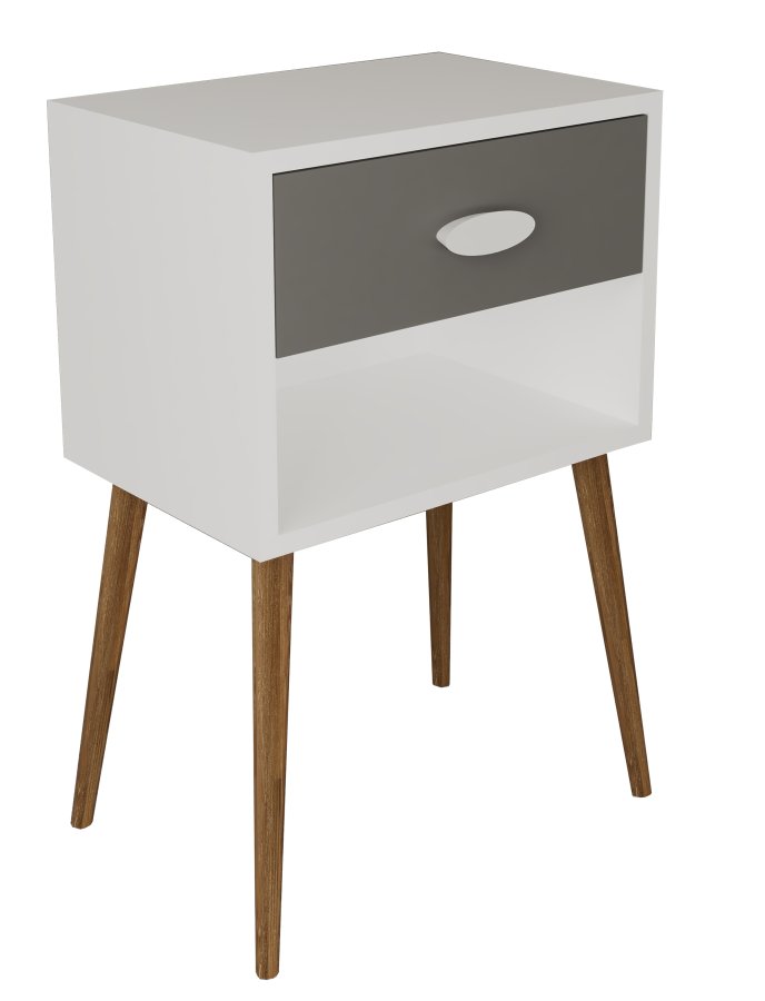 VCM NORDIC Singol XL Nachttisch, mit 1 Fach und 1 Schublade - Holz weiß/anthrazitgrau (45x30)