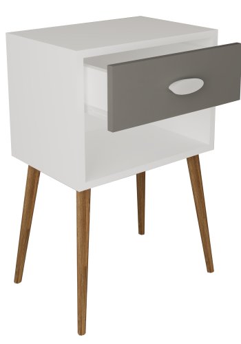 VCM NORDIC Singol XL Nachttisch, mit 1 Fach und 1 Schublade - Holz weiß/anthrazitgrau (45x30)