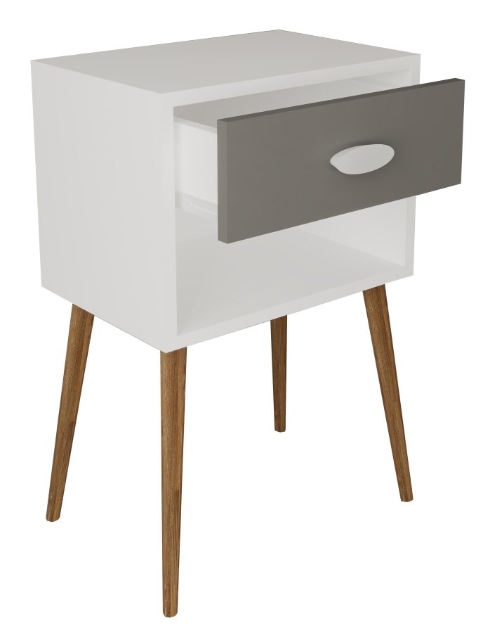 VCM NORDIC Singol XL Nachttisch, mit 1 Fach und 1 Schublade - Holz weiß/anthrazitgrau (45x30)