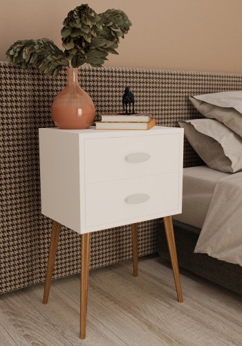 VCM NORDIC Singol XXL Nachttisch, m. 2 Schubladen - Holz weiß (45x30)