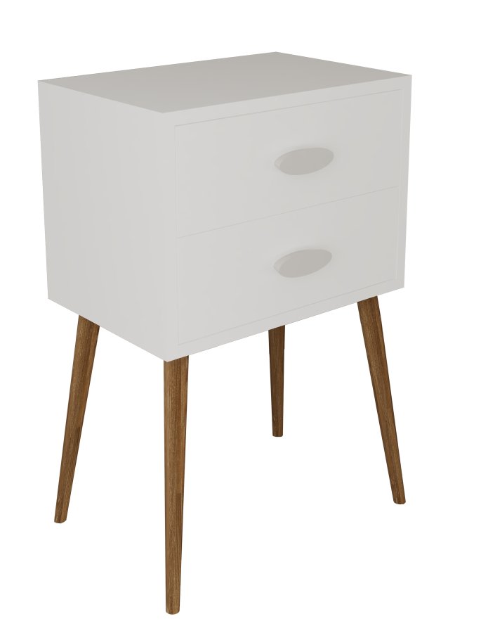 VCM NORDIC Singol XXL Nachttisch, m. 2 Schubladen - Holz weiß (45x30)