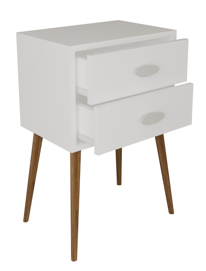 VCM NORDIC Singol XXL Nachttisch, m. 2 Schubladen - Holz weiß (45x30)