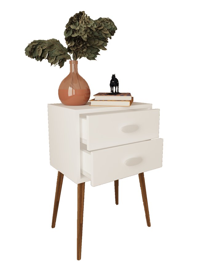 VCM NORDIC Singol XXL Nachttisch, m. 2 Schubladen - Holz weiß (45x30)