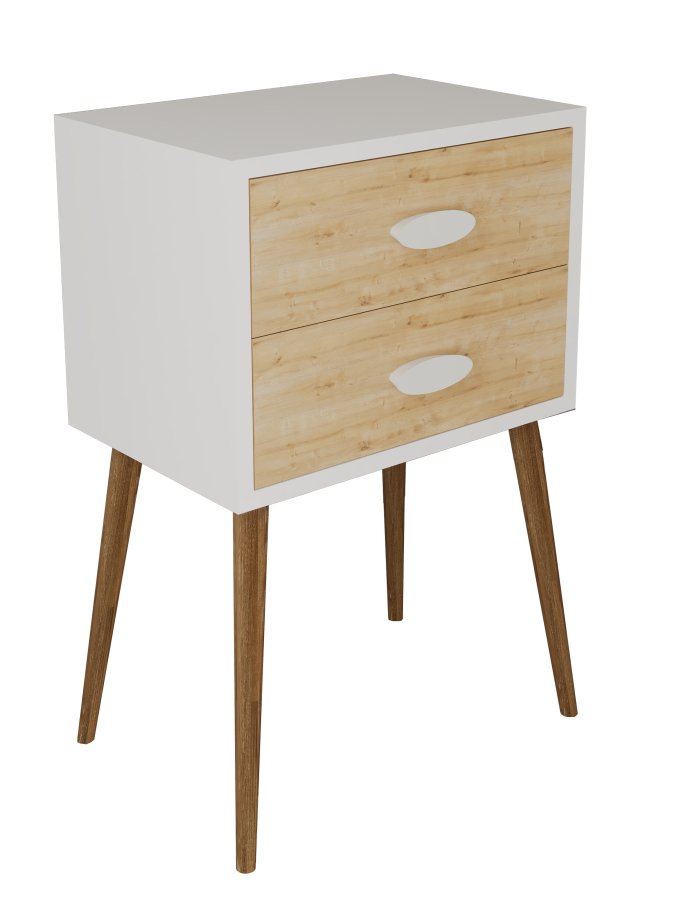 VCM NORDIC Singol XXL Nachttisch, m. 2 Schubladen - weiß/naturholz (45x30)