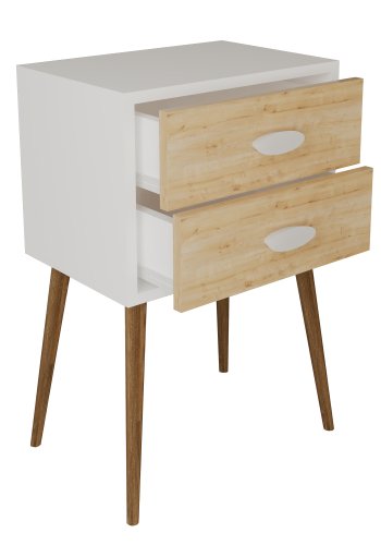 VCM NORDIC Singol XXL Nachttisch, m. 2 Schubladen - weiß/naturholz (45x30)