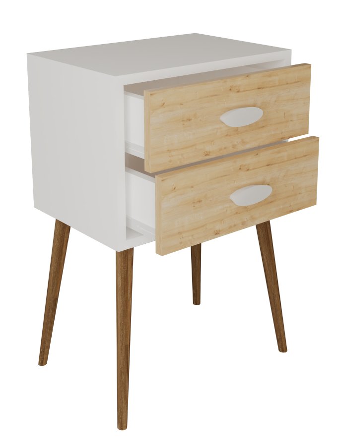 VCM NORDIC Singol XXL Nachttisch, m. 2 Schubladen - weiß/naturholz (45x30)